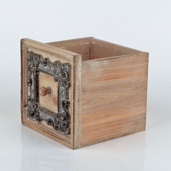 Kvetináč šuplík hnedý s patinou 18,5x18,5x18cm