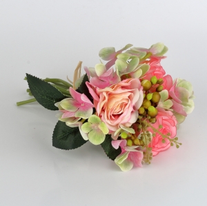 Kytice umelých hortenzií svetlo ružová 27cm