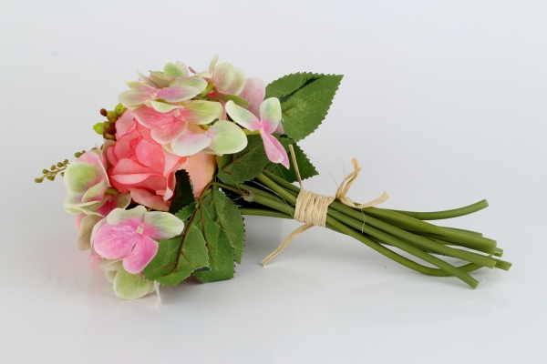 Kytice umelých hortenzií svetlo ružová 27cm