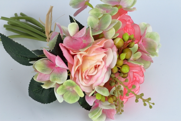 Kytice umelých hortenzií svetlo ružová 27cm