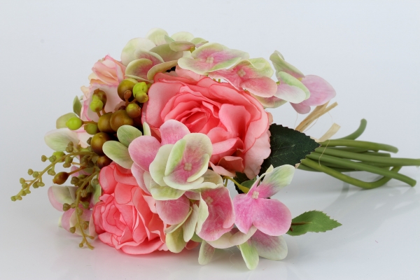 Kytice umelých hortenzií svetlo ružová 27cm