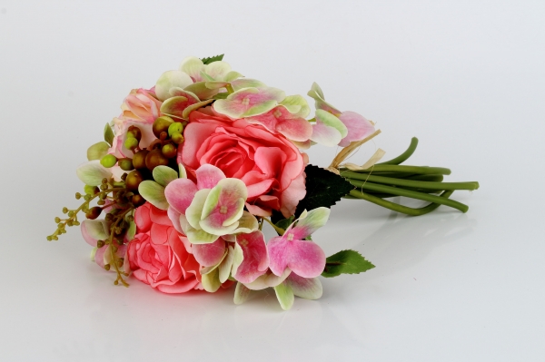 Kytice umelých hortenzií svetlo ružová 27cm