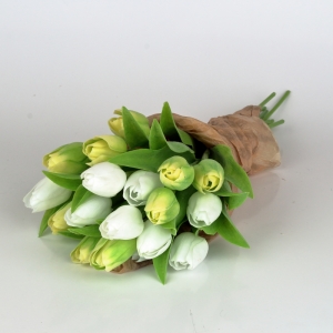 Kytica umelých tulipánov biele / zelené 17ks