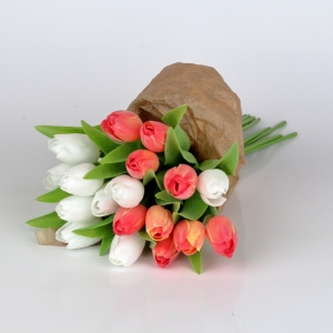 Kytica umelých tulipánov biele / žlto-červené 17ks