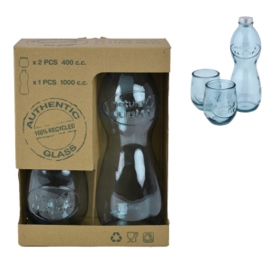 Fľaša na vodu a 2 poháre číre