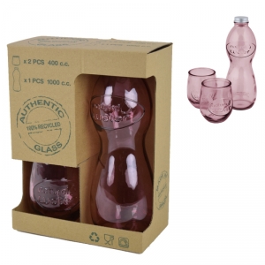 Fľaša na vodu a 2 poháre ružová