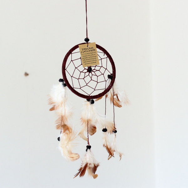 Lapač snov hnedý (jeden kruh) 12cm