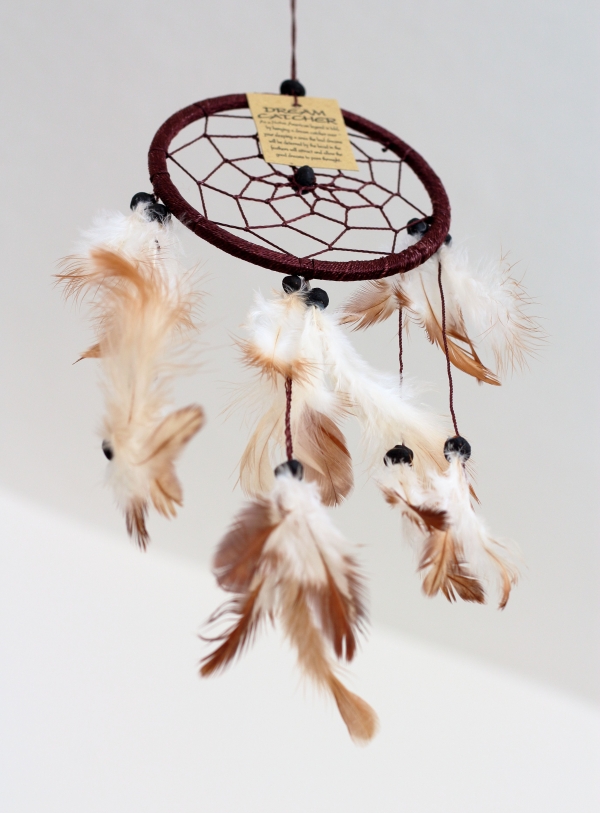 Lapač snov hnedý (jeden kruh) 12cm