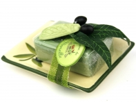 Le Chatelard keramická mydelnička s mydlom oliva 100g