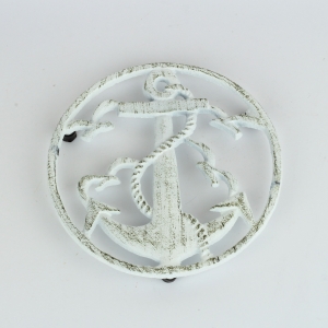 Litinová podložka pod hrnec kotva bílá 17,3cm