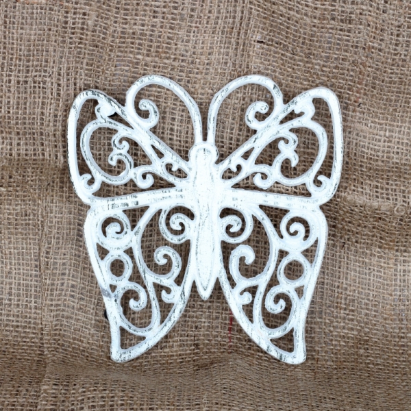 Liatinová podložka pod hrniec motýľ biely 18x20cm