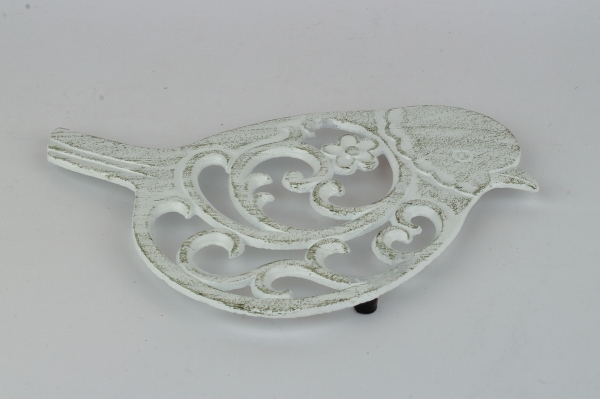 Liatinová podložka pod hrniec vtáčik biela 19x19cm