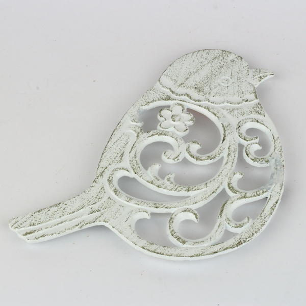 Liatinová podložka pod hrniec vtáčik biela 19x19cm