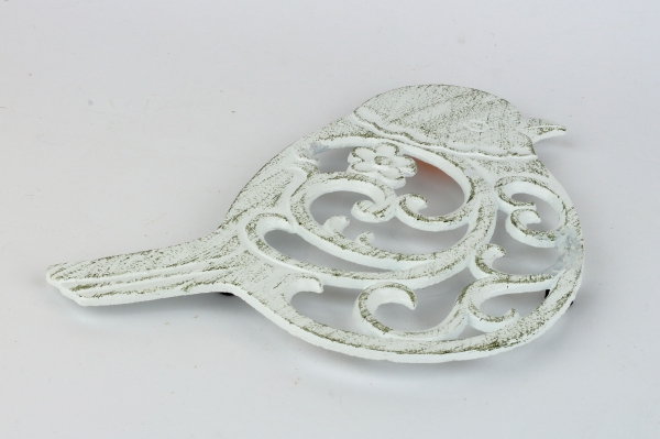 Liatinová podložka pod hrniec vtáčik biela 19x19cm