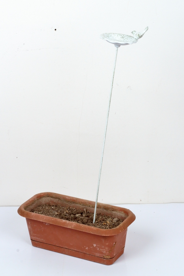 Liatinové pítko zápich s vtáčikom biele 75cm