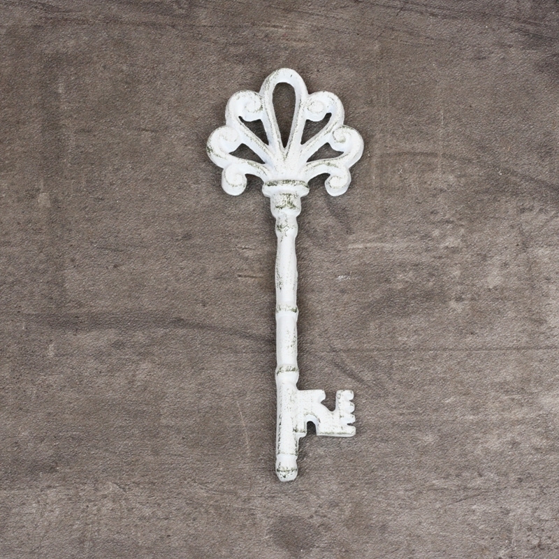 Liatinový dekoračné kľúč biely s patinou 20,5cm