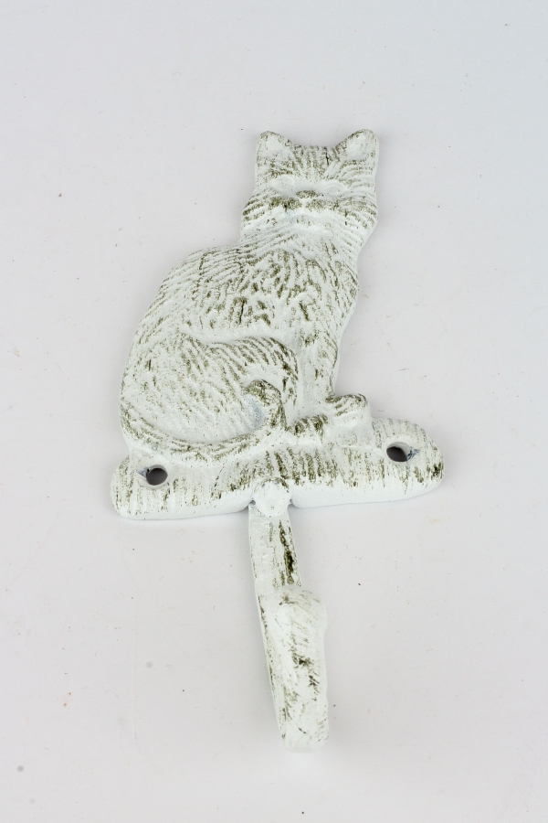 Liatinový háčik s mačkou biely 18x18cm