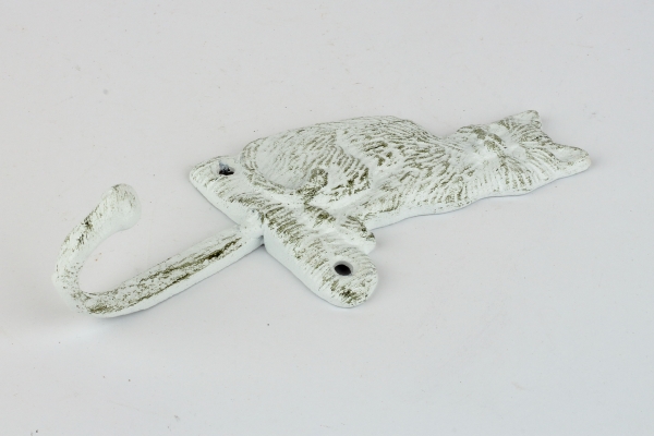 Liatinový háčik s mačkou biely 18x18cm