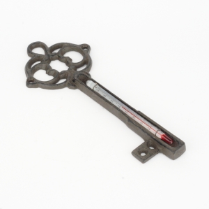 Liatinový nástenný teplomer kľúč tmavý 20,5cm