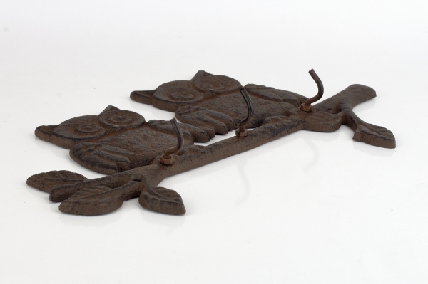 Liatinový nástenný vešiak sovy 28x17cm