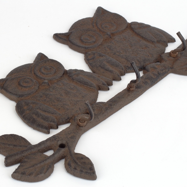 Liatinový nástenný vešiak sovy 28x17cm