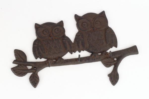 Liatinový nástenný vešiak sovy 28x17cm