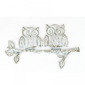 Liatinový nástenný vešiak sovy biely 27x17,5cm