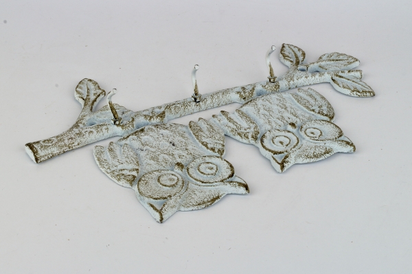 Liatinový nástenný vešiak sovy biely 27x17,5cm