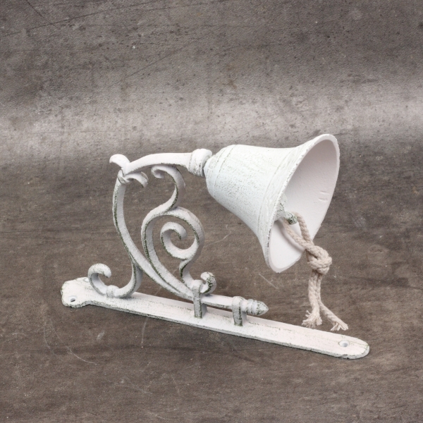 Liatinový nástenný zvonček biely s patinou 25,5x20,5x10cm