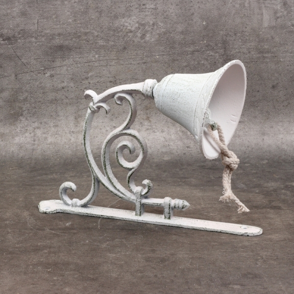 Liatinový nástenný zvonček biely s patinou 25,5x20,5x10cm