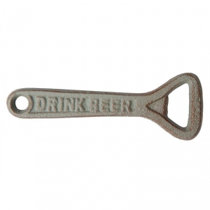 Liatinový retro otvárač na pivo s patinou DRINK BEER SAVE WATER 14cm