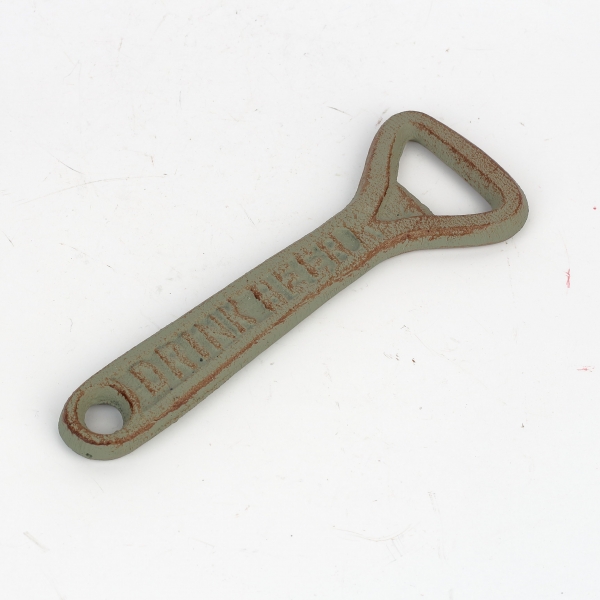 Liatinový retro otvárač na pivo s patinou DRINK BEER SAVE WATER 14cm