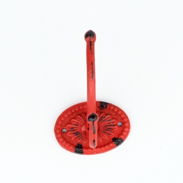 Liatinový retro vešiak na kabáty oválny červený