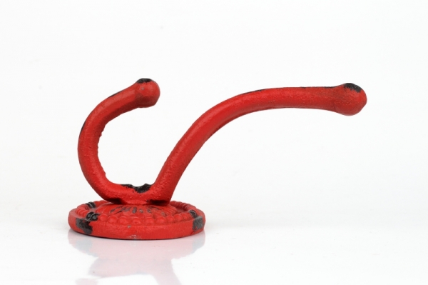 Liatinový retro vešiak na kabáty oválny červený