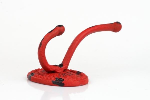 Liatinový retro vešiak na kabáty oválny červený