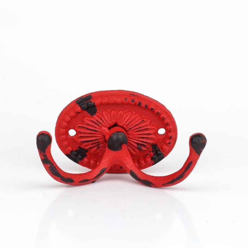 Liatinový retro vešiak na uteráky dvoháčik oválný červený