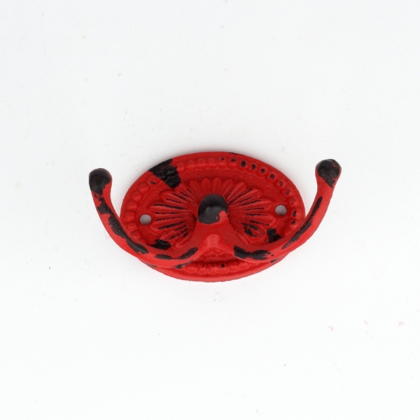 Liatinový retro vešiak na uteráky dvoháčik oválný červený