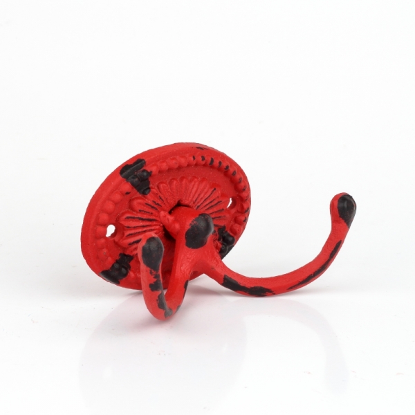 Liatinový retro vešiak na uteráky dvoháčik oválný červený