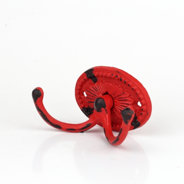 Liatinový retro vešiak na uteráky dvoháčik oválný červený