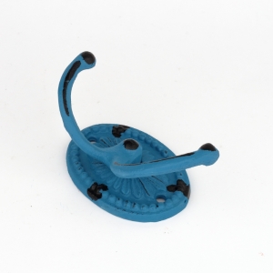 Liatinový retro vešiak na uteraky dvojháčik oválný modrý