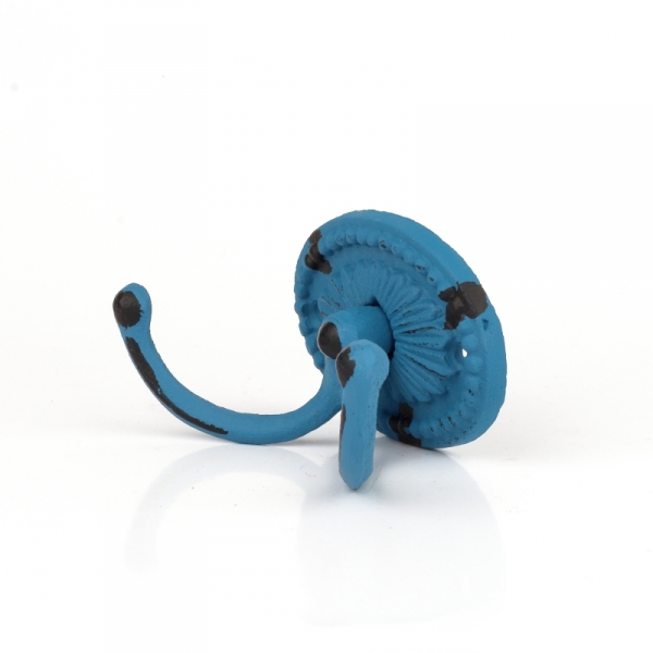 Liatinový retro vešiak na uteraky dvojháčik oválný modrý