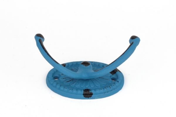 Liatinový retro vešiak na uteraky dvojháčik oválný modrý