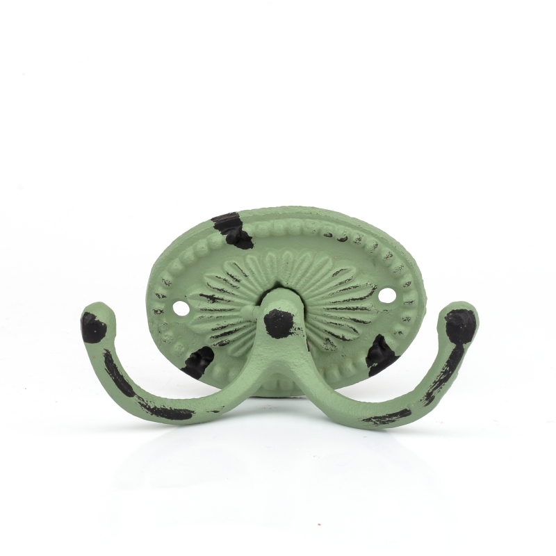 Liatinový retro vešiak na uteraky dvojháčik oválný zelený