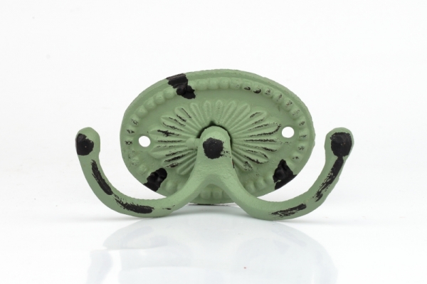 Liatinový retro vešiak na uteraky dvojháčik oválný zelený