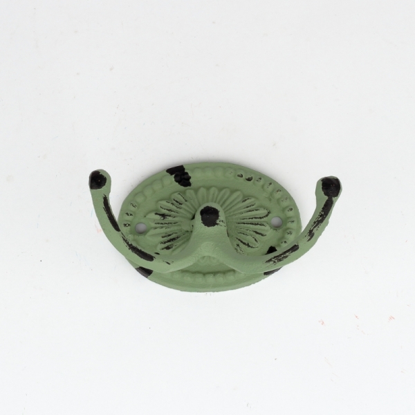 Liatinový retro vešiak na uteraky dvojháčik oválný zelený