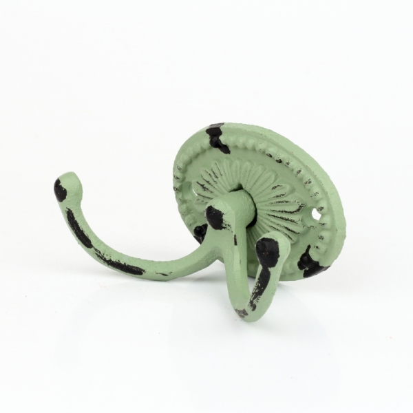 Liatinový retro vešiak na uteraky dvojháčik oválný zelený