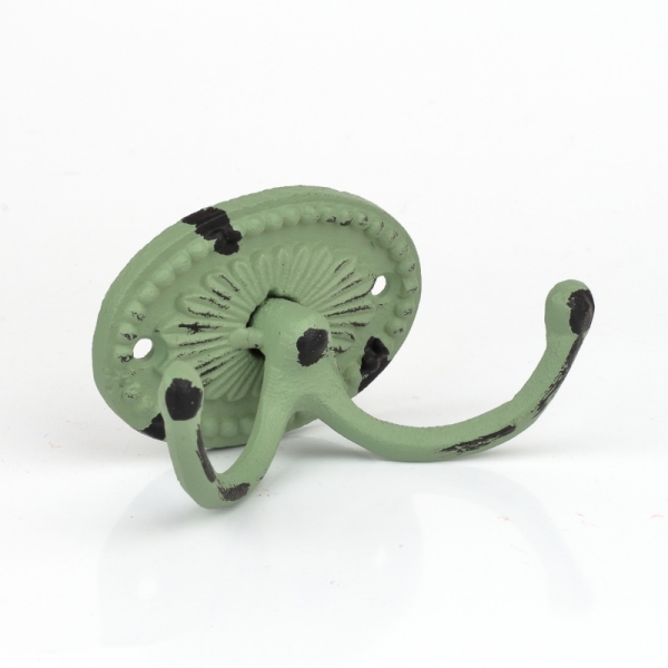 Liatinový retro vešiak na uteraky dvojháčik oválný zelený