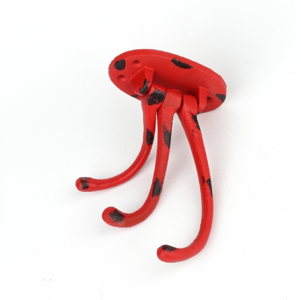 Liatinový retro vešiak na uteráky trojháčik červený