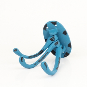 Liatinový retro vešiak na uteráky trojháčik modrý