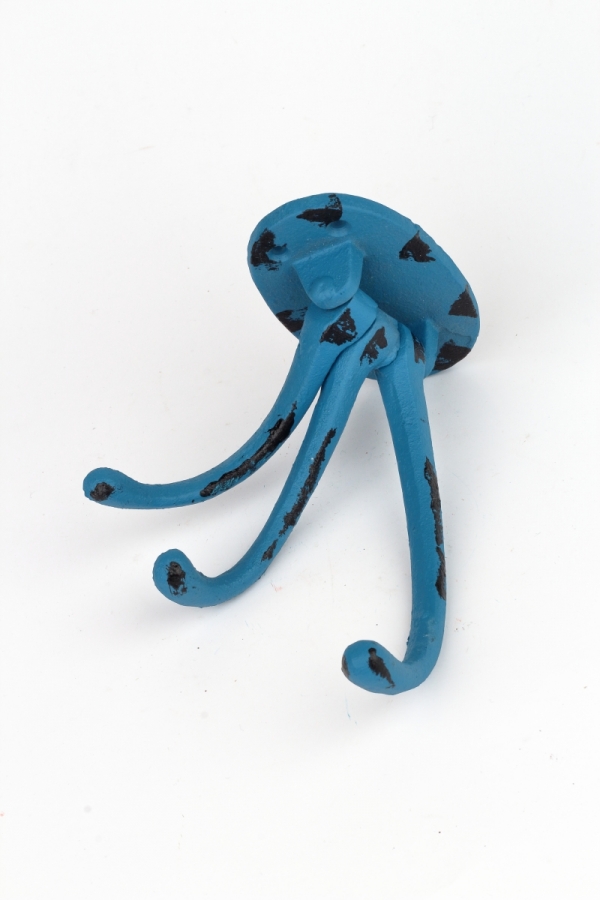 Liatinový retro vešiak na uteráky trojháčik modrý